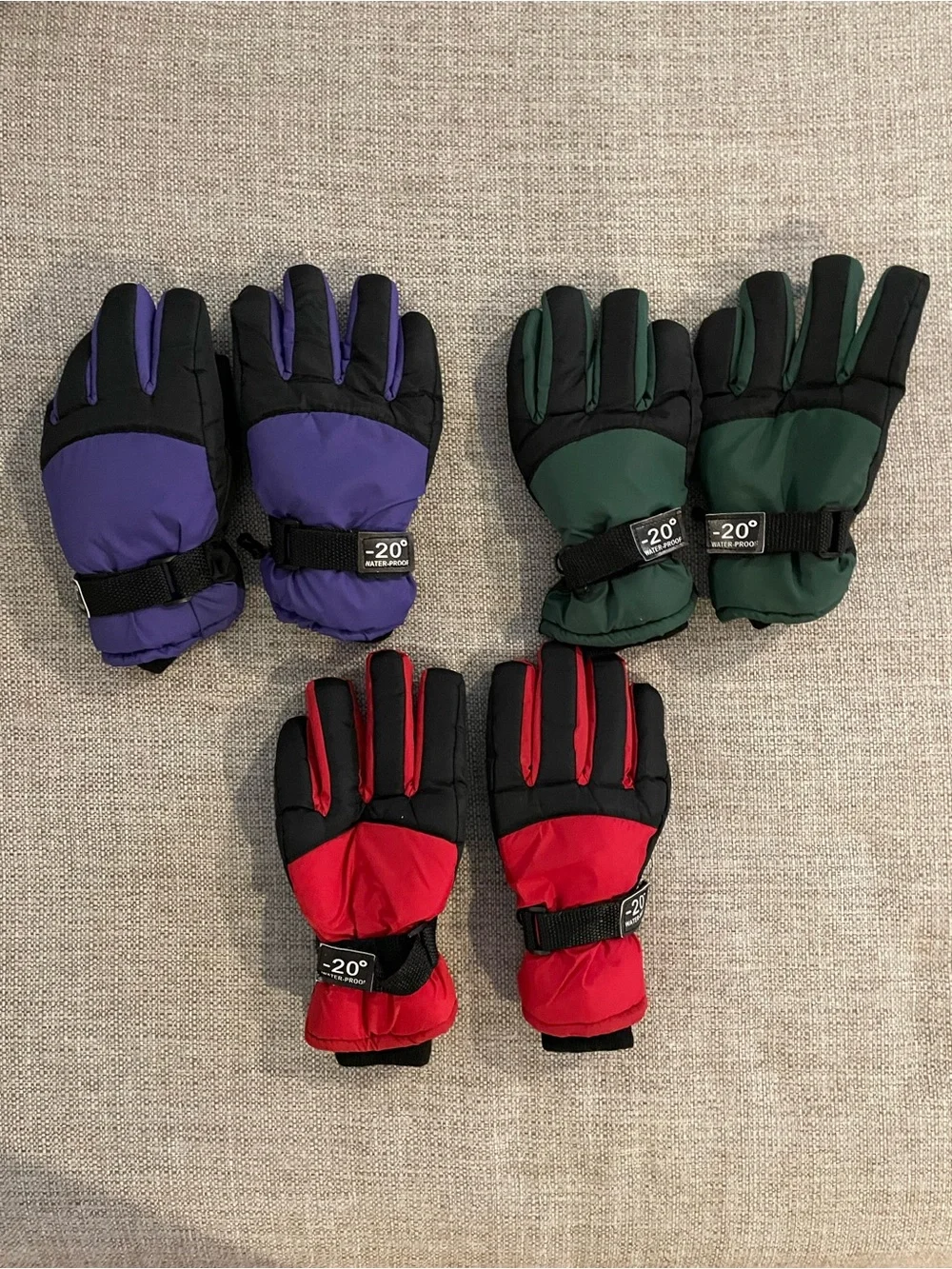 Bencailor Winter Gloves Ski Gloves KIDS Ages 6-10 Waterproof -20 Degrees 3 Pairs